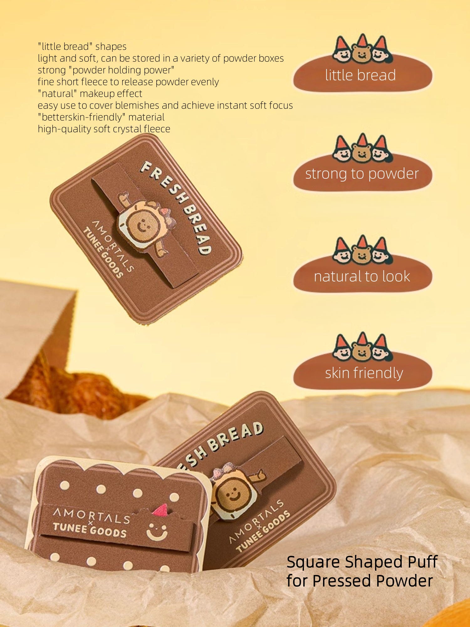 Amortals X TUNEE GOODS Houppette à poudre compacte de forme carrée
