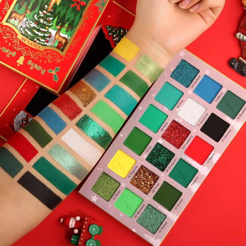 Palette de maquillage verte De'Lanci Merry Gift, 18 couleurs de fards à paupières, 27 g