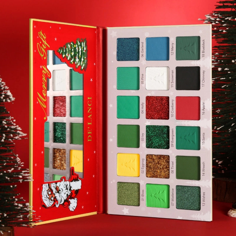Palette de maquillage verte De'Lanci Merry Gift, 18 couleurs de fards à paupières, 27 g