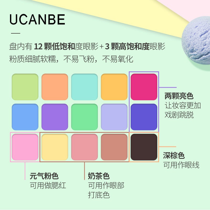 Palette de fards à paupières UCANBE 15 couleurs, menthe bonbon, 10,8 g