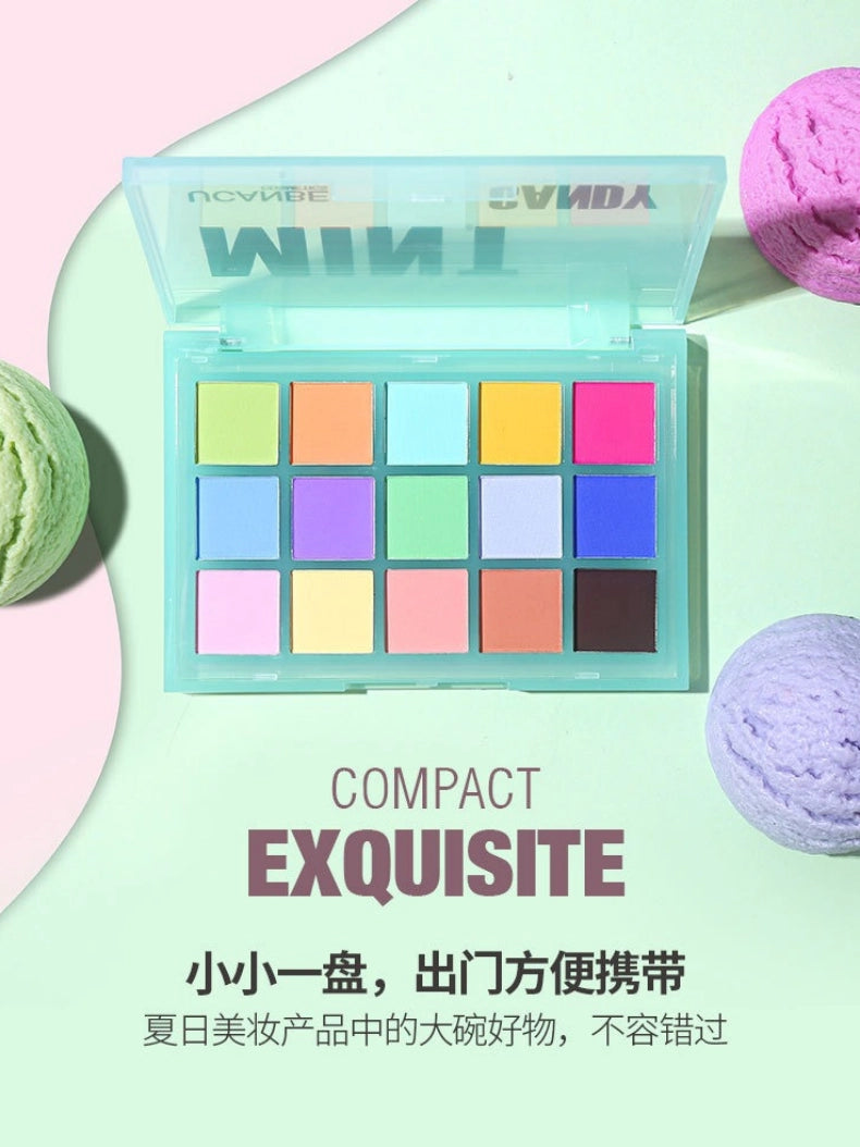 Palette de fards à paupières UCANBE 15 couleurs, menthe bonbon, 10,8 g