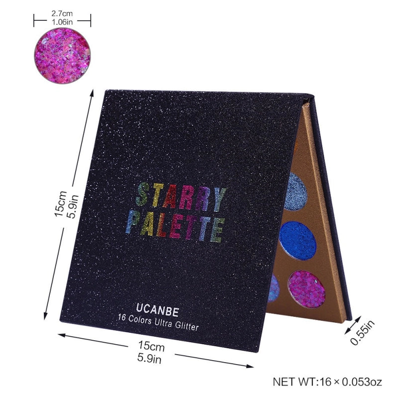Palette de fards à paupières pailletés étoilés UCANBE 16 couleurs 16 x 1,5 g