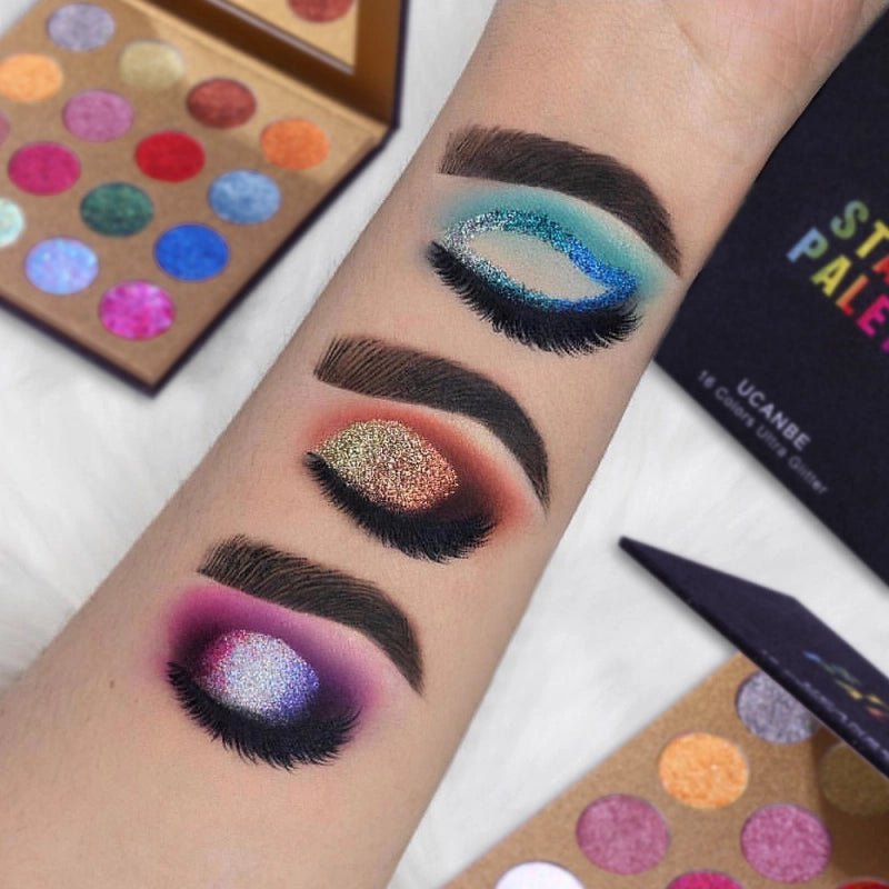 Palette de fards à paupières pailletés étoilés UCANBE 16 couleurs 16 x 1,5 g