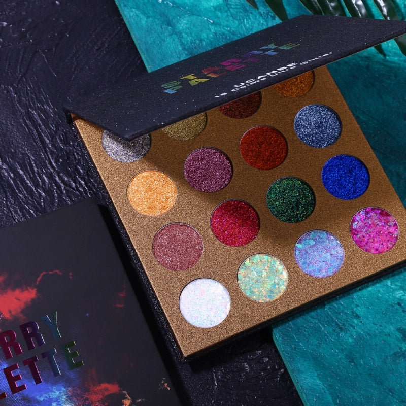 Palette de fards à paupières pailletés étoilés UCANBE 16 couleurs 16 x 1,5 g